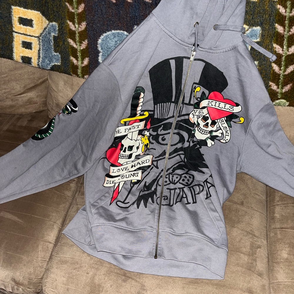 Ed Hardy Gray Graphic Hoodie